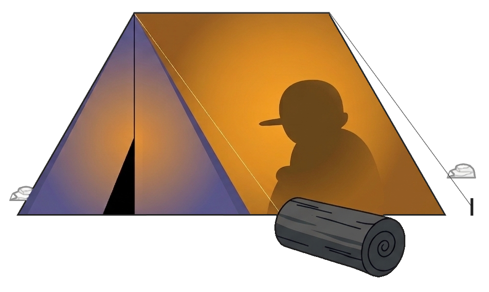 Illustrated camper roasting marshmallows by a campfire